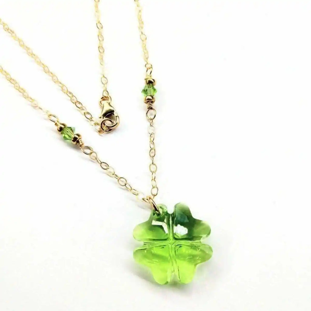14 K Gold Filled Light Green Crystal Clover Necklace
