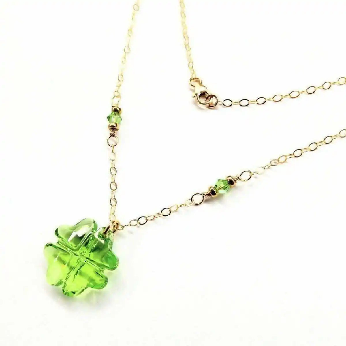 14 K Gold Filled Light Green Crystal Clover Necklace