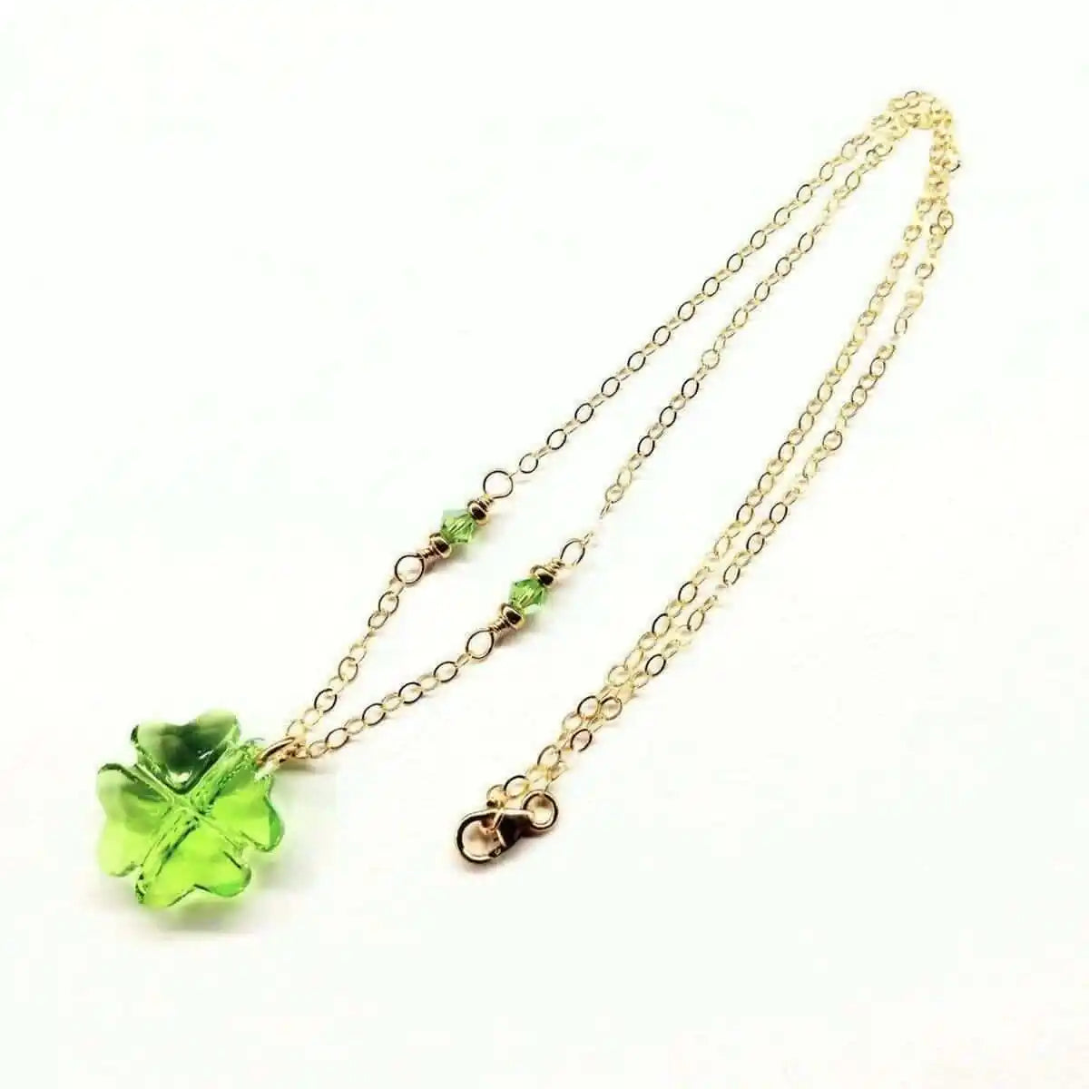 14 K Gold Filled Light Green Crystal Clover Necklace