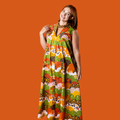 Glam Maxi House Dress in Earth-toned Meadow