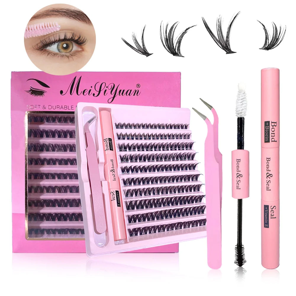 3D Cluster Lashes Kit DIY Lashes Extension kit Lndividual Mix Eyelash Clusters Easy Apply & Remove Lash Lift Curl & Bond Tools