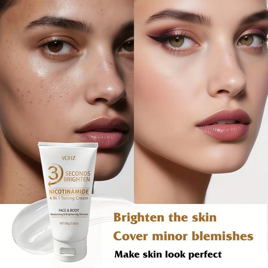 3-Second Quick Skin Tone Evens-Out Cream, 4-in-1 Skin Brightening and Moisturizing Cream, Deep Hydration, Refreshing and Non-Sticky, Contains Niacinamide and Vitamins C, E, Light Beige Skin Care Cream, Skin Care.