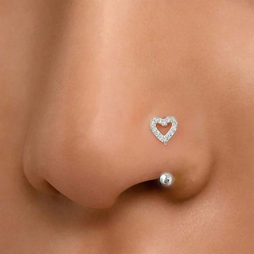 1Pc Zircon Heart-Shaped Nose Ring, 14K Gold Plated Stainless Steel Piercing Jewelry for Women Daily Wear Body Piercing Accessory
