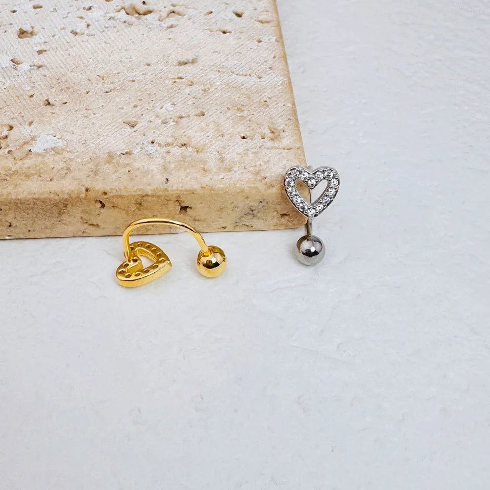 1Pc Zircon Heart-Shaped Nose Ring, 14K Gold Plated Stainless Steel Piercing Jewelry for Women Daily Wear Body Piercing Accessory