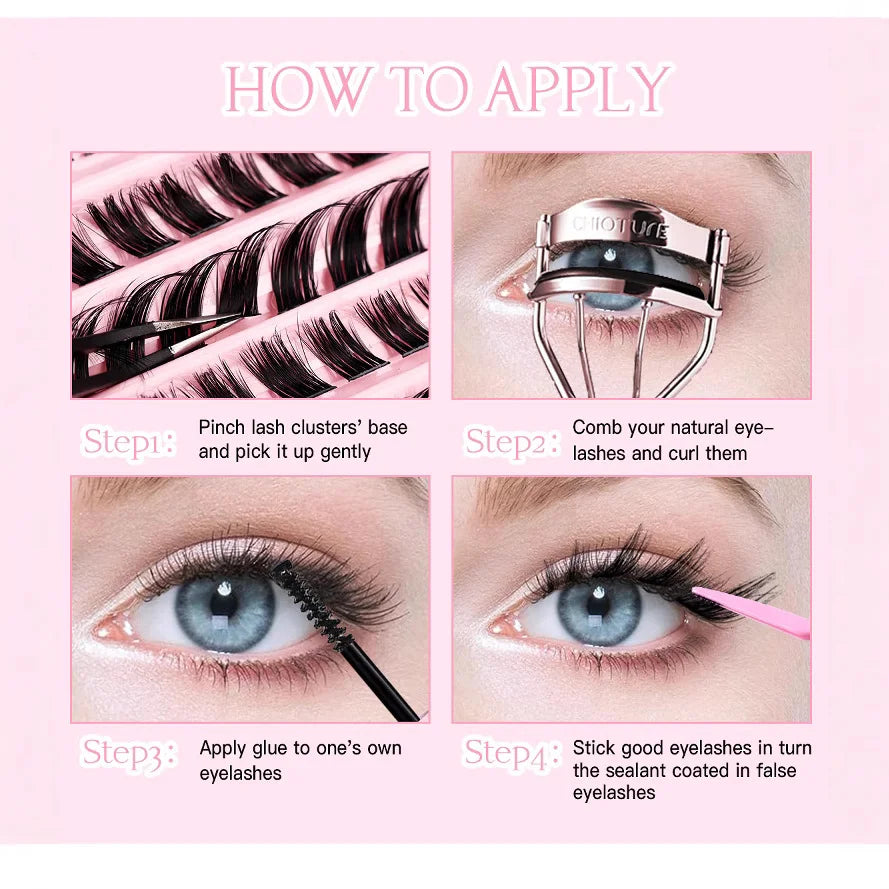 3D Cluster Lashes Kit DIY Lashes Extension kit Lndividual Mix Eyelash Clusters Easy Apply & Remove Lash Lift Curl & Bond Tools