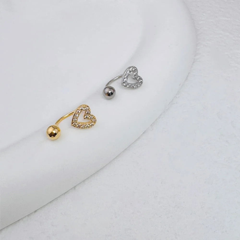 1Pc Zircon Heart-Shaped Nose Ring, 14K Gold Plated Stainless Steel Piercing Jewelry for Women Daily Wear Body Piercing Accessory