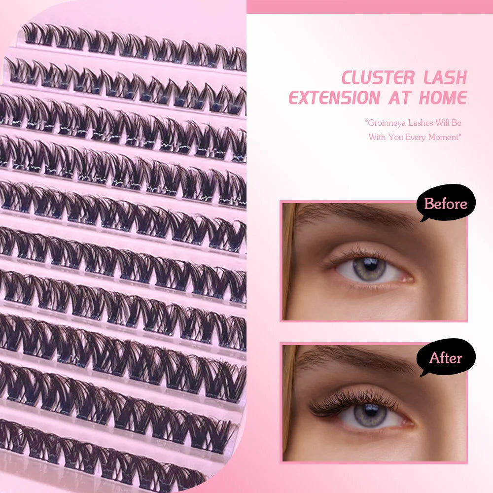 3D Cluster Lashes Kit DIY Lashes Extension kit Lndividual Mix Eyelash Clusters Easy Apply & Remove Lash Lift Curl & Bond Tools