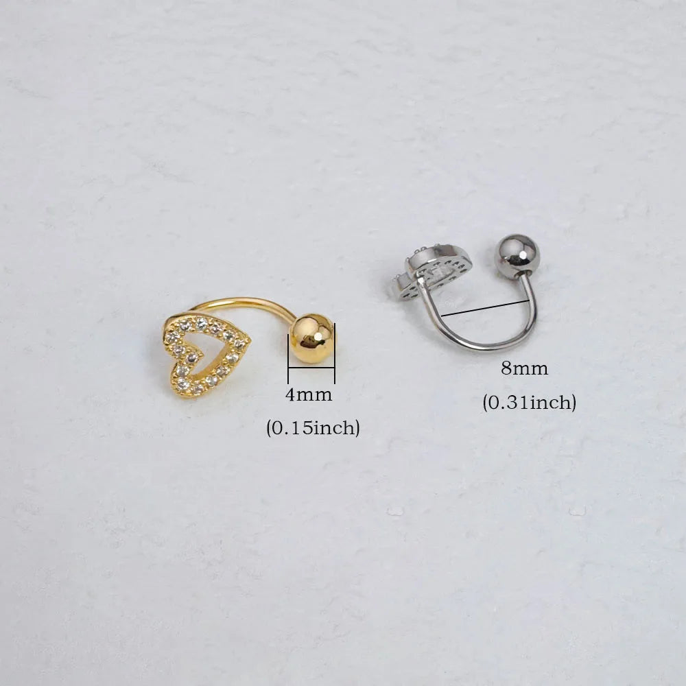 1Pc Zircon Heart-Shaped Nose Ring, 14K Gold Plated Stainless Steel Piercing Jewelry for Women Daily Wear Body Piercing Accessory
