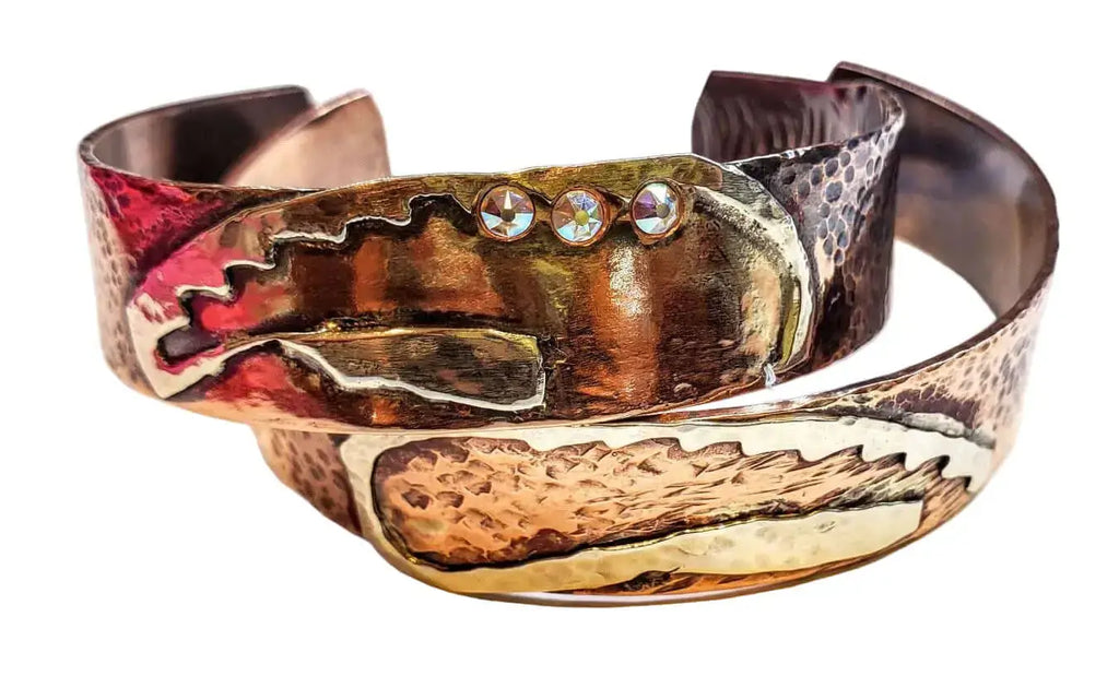 Copper Sculpted Angel Wing Frame Cuff Bracelet