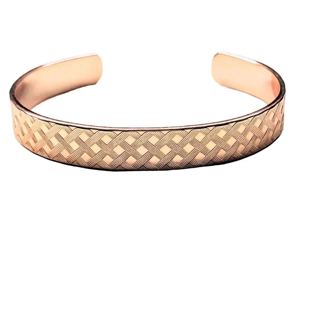 His and Her Copper Embossed Weave Cuffs 16 Gauge