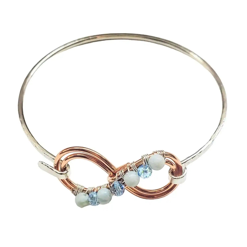 Copper Silver Turquoise Crystal Double Infinity Bangle