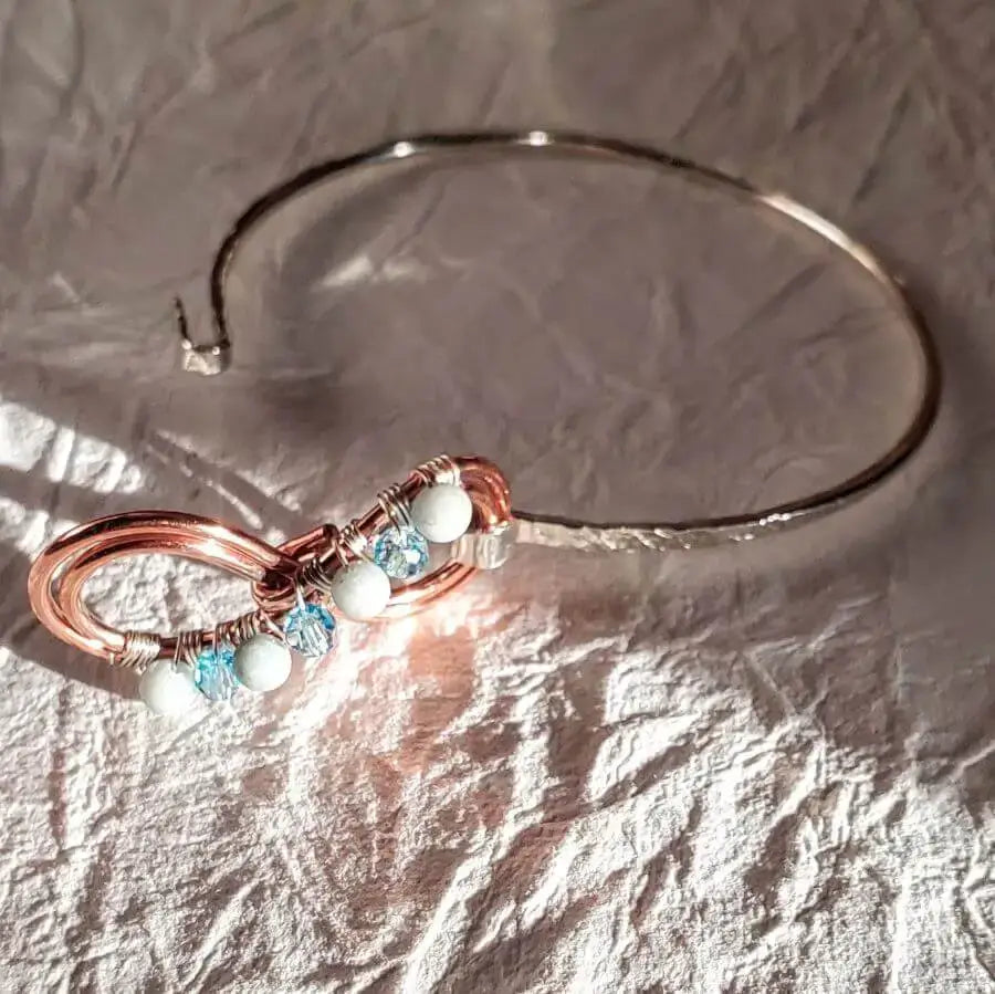 Copper Silver Turquoise Crystal Double Infinity Bangle