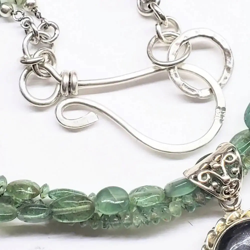 Multi Strand Blue Green Silver Bezel Labradorite Necklace