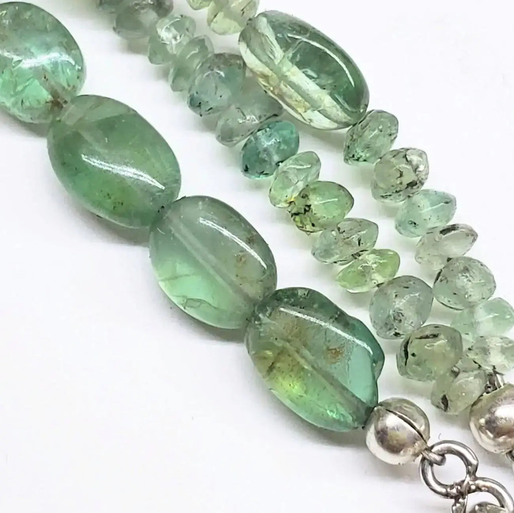 Multi Strand Blue Green Silver Bezel Labradorite Necklace
