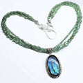 Multi Strand Blue Green Silver Bezel Labradorite Necklace