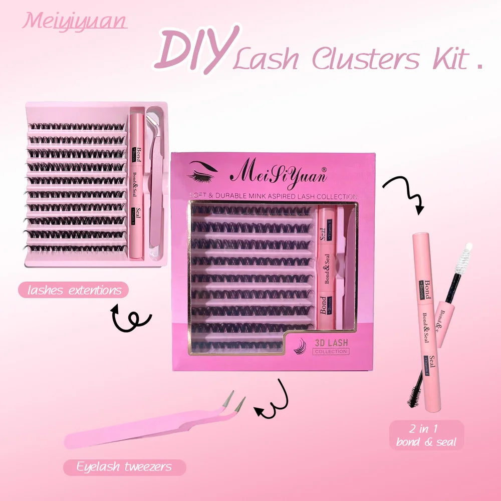 3D Cluster Lashes Kit DIY Lashes Extension kit Lndividual Mix Eyelash Clusters Easy Apply & Remove Lash Lift Curl & Bond Tools