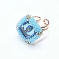 Adjustable Copper Aqua Crystal Bezel Shank Button Ring AS SEEN ON Asia Monet Ray