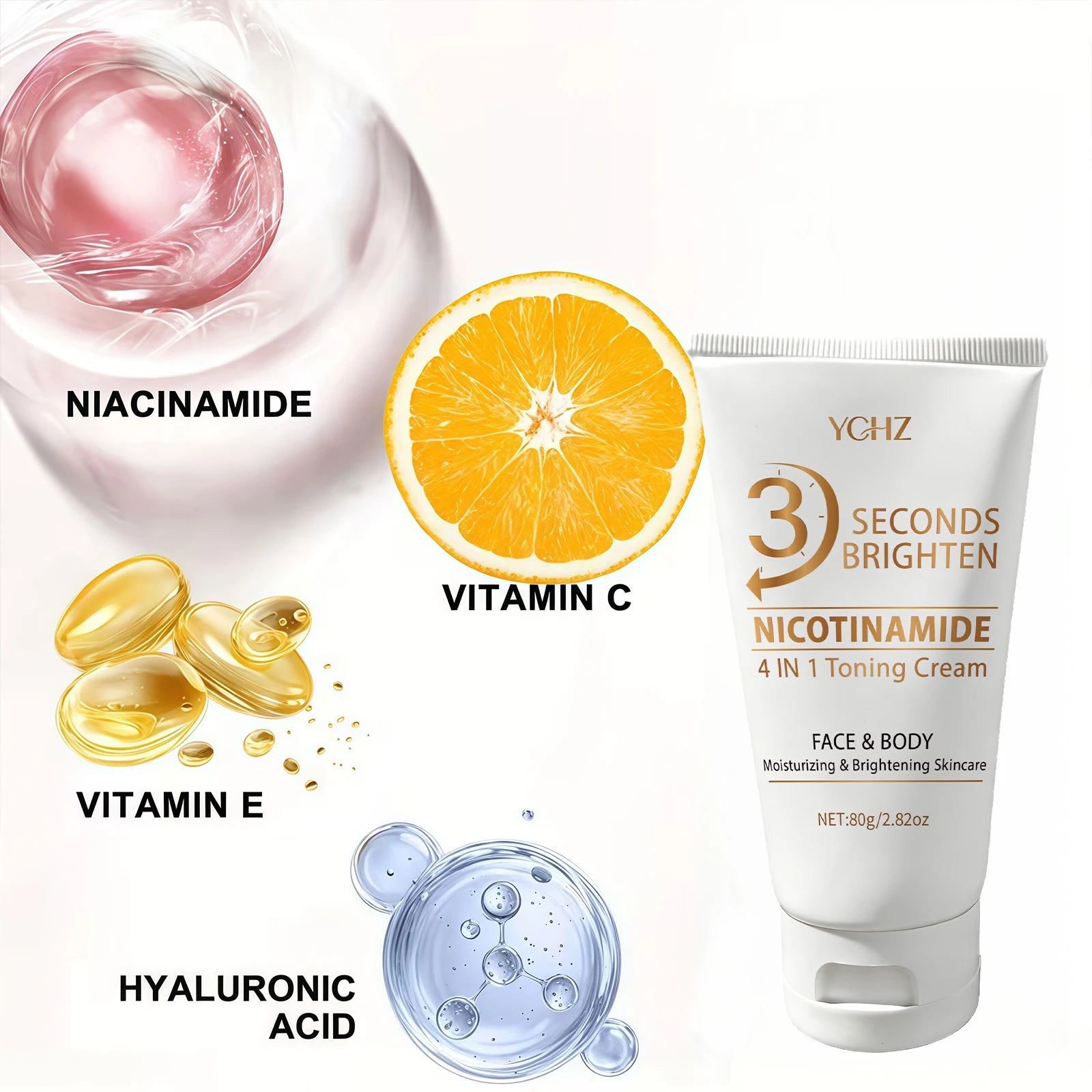 3-Second Quick Skin Tone Evens-Out Cream, 4-in-1 Skin Brightening and Moisturizing Cream, Deep Hydration, Refreshing and Non-Sticky, Contains Niacinamide and Vitamins C, E, Light Beige Skin Care Cream, Skin Care.