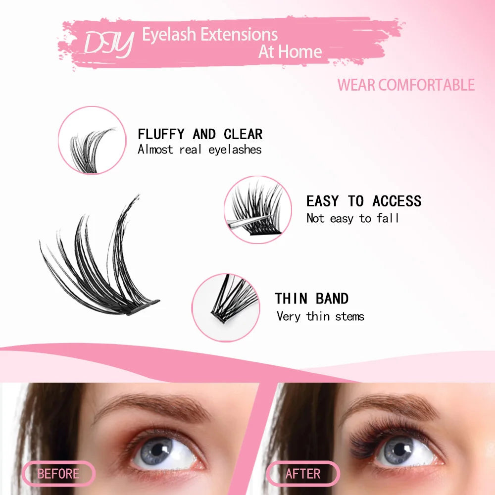 3D Cluster Lashes Kit DIY Lashes Extension kit Lndividual Mix Eyelash Clusters Easy Apply & Remove Lash Lift Curl & Bond Tools