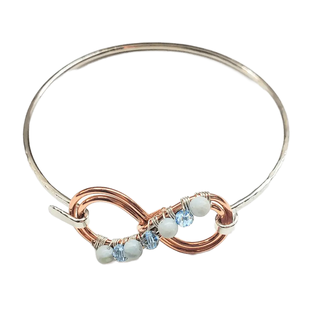Copper Silver Turquoise Crystal Double Infinity Bangle