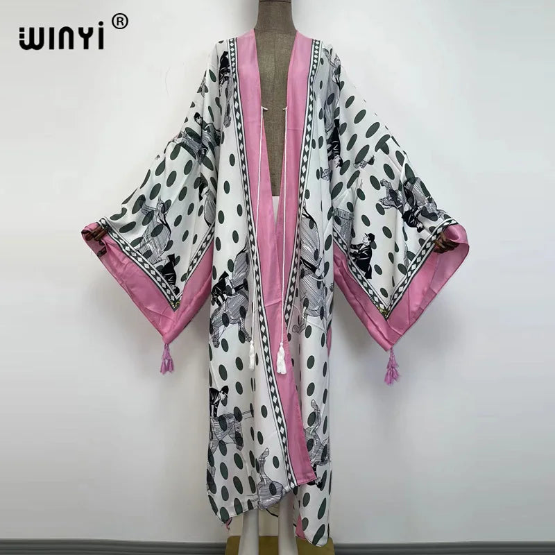 Sukienka Autumn 2021 WINYI Women Cardigan Loose Long Dress Cocktail Party Boho Maxi African Holiday Batwing Sleeve kimono Robe