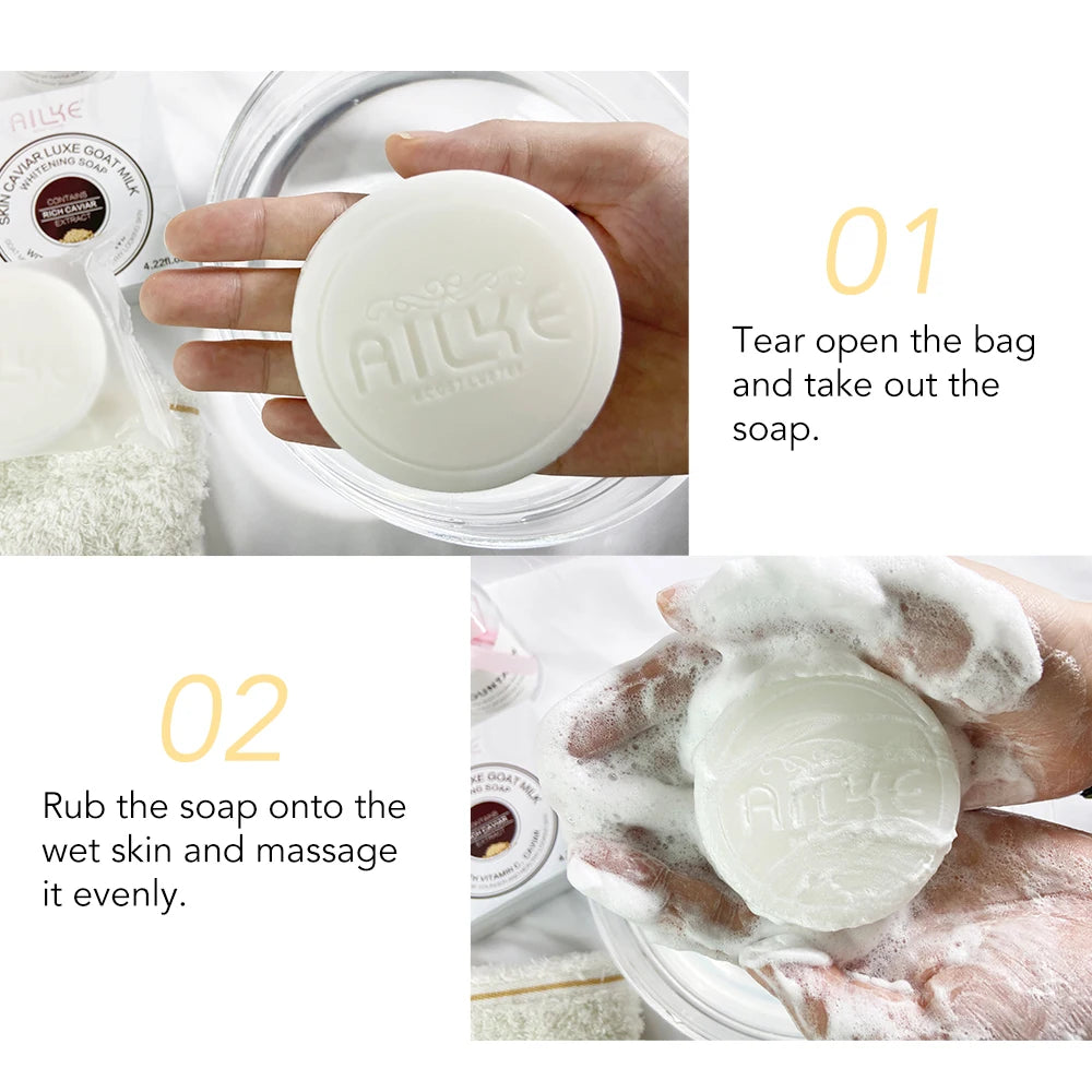 AILKE Goat Milk Whitening Soap, Moisturizing Face & Body Wash , With Caviar Extract, Smooth, Even Skin Tone, Gift for Her