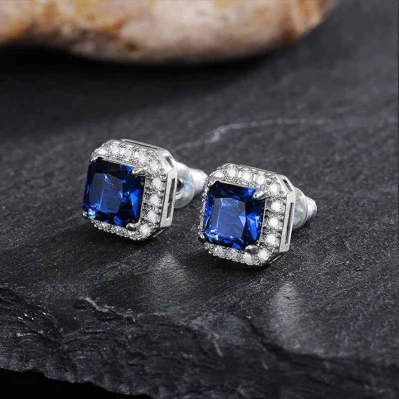 Huitan Rectangle/Square Green Cubic Zircon Stud Earrings Women Elegant Party Accessories Anniversary Gift Lady Timeless Earrings
