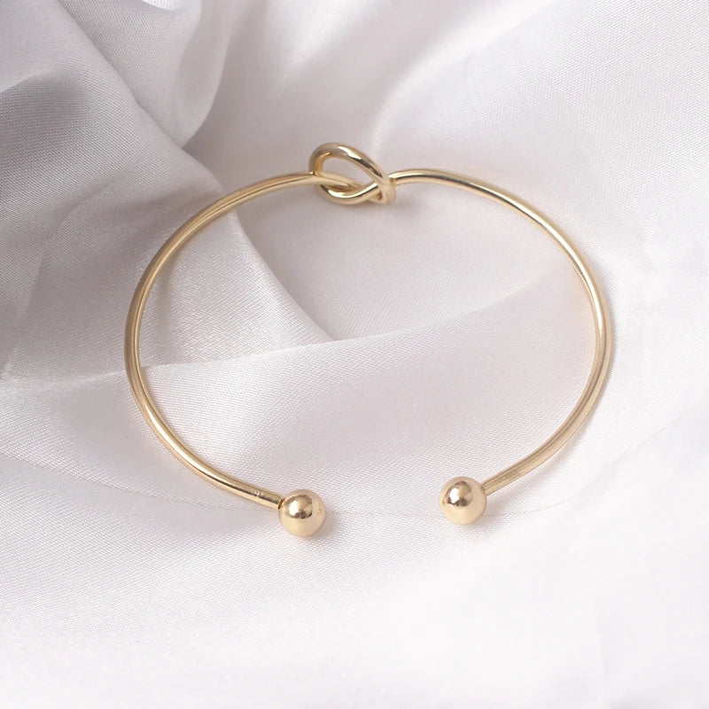 New Trendy Round Circular Open Knot Cuff Bangle Bracelets For Women Elegant Gold Color Noeud Armband Pulseiras Girl Jewelry