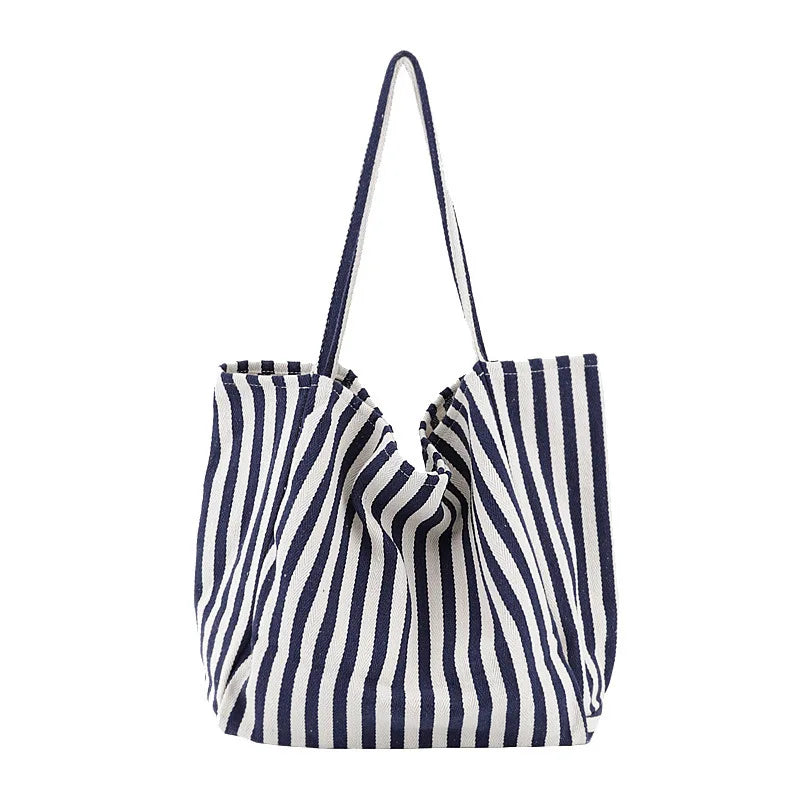 Striped Design Shoulder Bag Large Capacity Canvas Tote Bag for Women Summer Beach Female Casual Travel Handbags