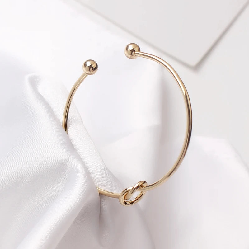 New Trendy Round Circular Open Knot Cuff Bangle Bracelets For Women Elegant Gold Color Noeud Armband Pulseiras Girl Jewelry