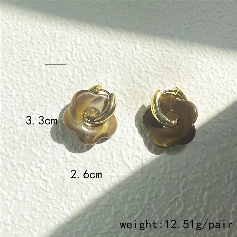 Multicolor Transparent Acrylic Resin Marbling Flower Drop Earrings