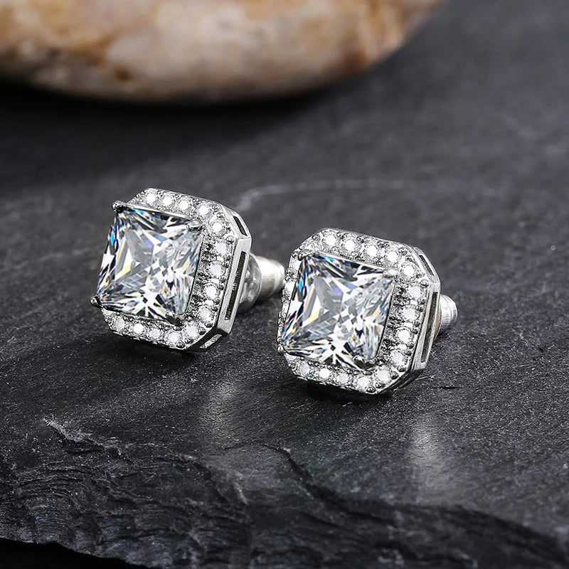 Huitan Rectangle/Square Green Cubic Zircon Stud Earrings Women Elegant Party Accessories Anniversary Gift Lady Timeless Earrings