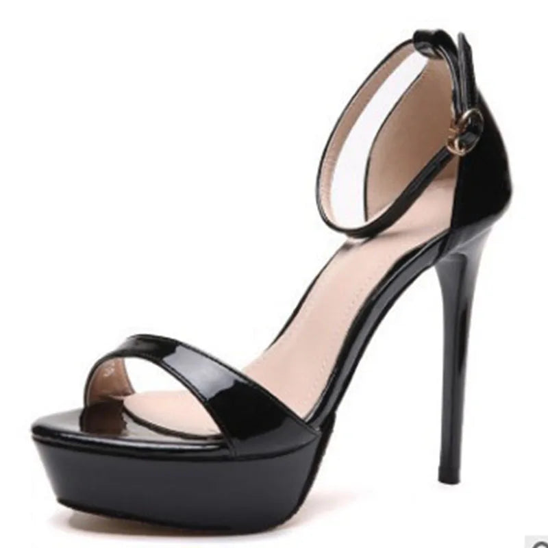 Solid One Word Band Sandals 2021 New Summer Buckle Strap 12CM Stiletto Shoes Waterproof Platform Elegant Lady High Heeled Shoes