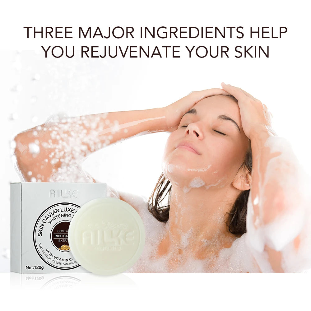 AILKE Goat Milk Whitening Soap, Moisturizing Face & Body Wash , With Caviar Extract, Smooth, Even Skin Tone, Gift for Her