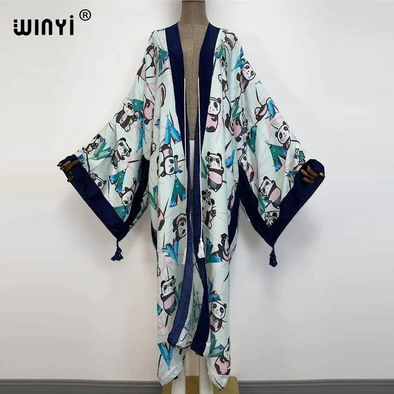 Sukienka Autumn 2021 WINYI Women Cardigan Loose Long Dress Cocktail Party Boho Maxi African Holiday Batwing Sleeve kimono Robe