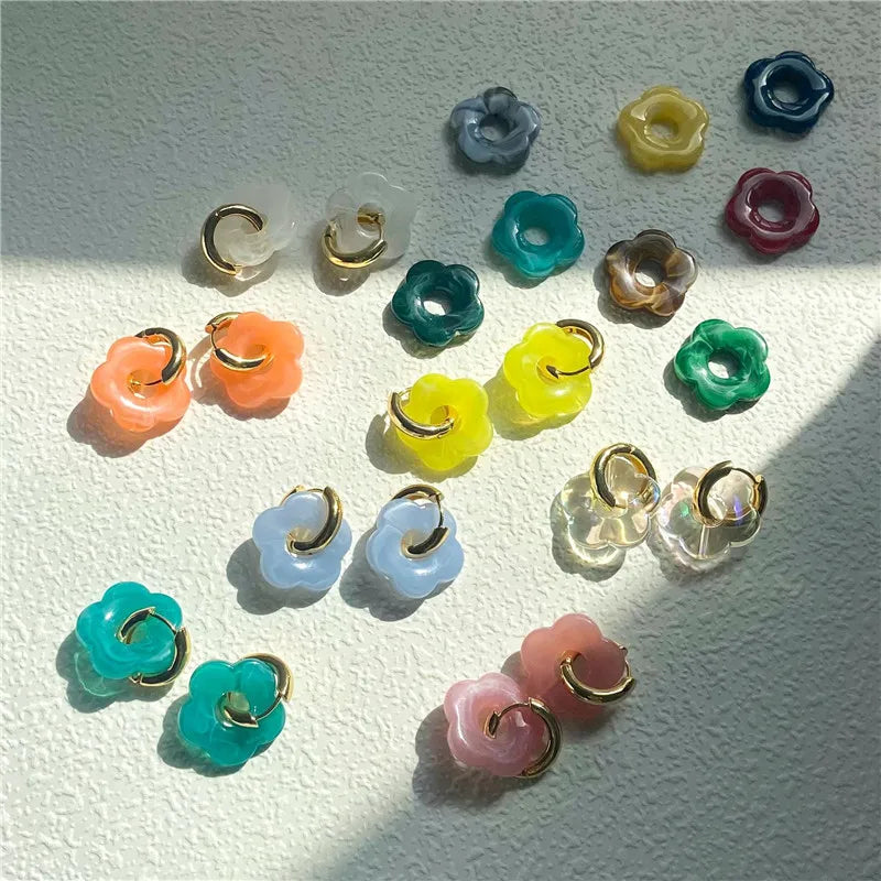 Multicolor Transparent Acrylic Resin Marbling Flower Drop Earrings