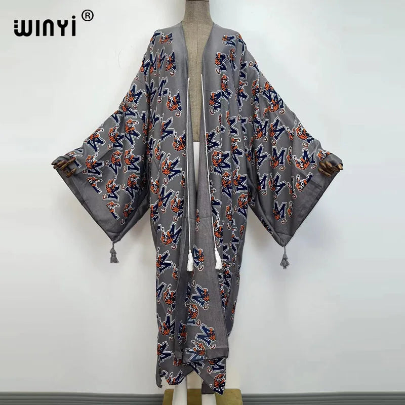 Sukienka Autumn 2021 WINYI Women Cardigan Loose Long Dress Cocktail Party Boho Maxi African Holiday Batwing Sleeve kimono Robe