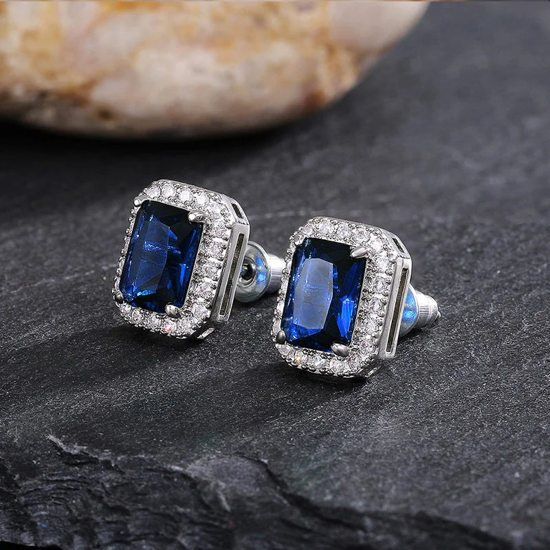Huitan Rectangle/Square Green Cubic Zircon Stud Earrings Women Elegant Party Accessories Anniversary Gift Lady Timeless Earrings