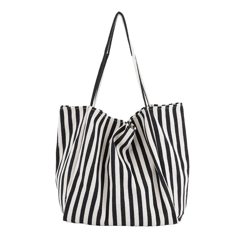 Striped Design Shoulder Bag Large Capacity Canvas Tote Bag for Women Summer Beach Female Casual Travel Handbags