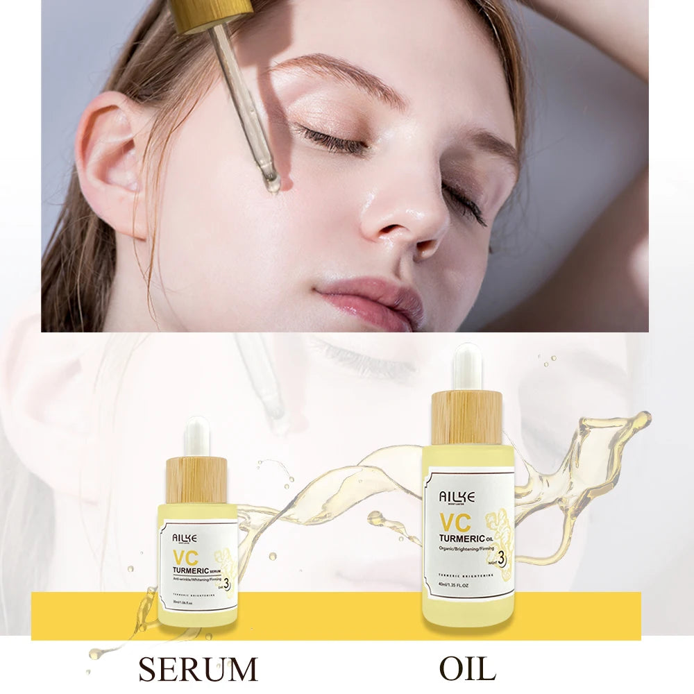 AILKE Organic Turmeric Whitening Skin Care Set, with Vitamin C, Clean Skin, Reduce Acne, Hydrating and Firming for Women