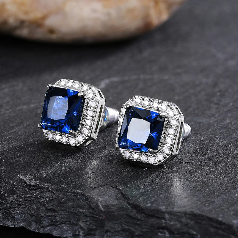 Huitan Rectangle/Square Green Cubic Zircon Stud Earrings Women Elegant Party Accessories Anniversary Gift Lady Timeless Earrings