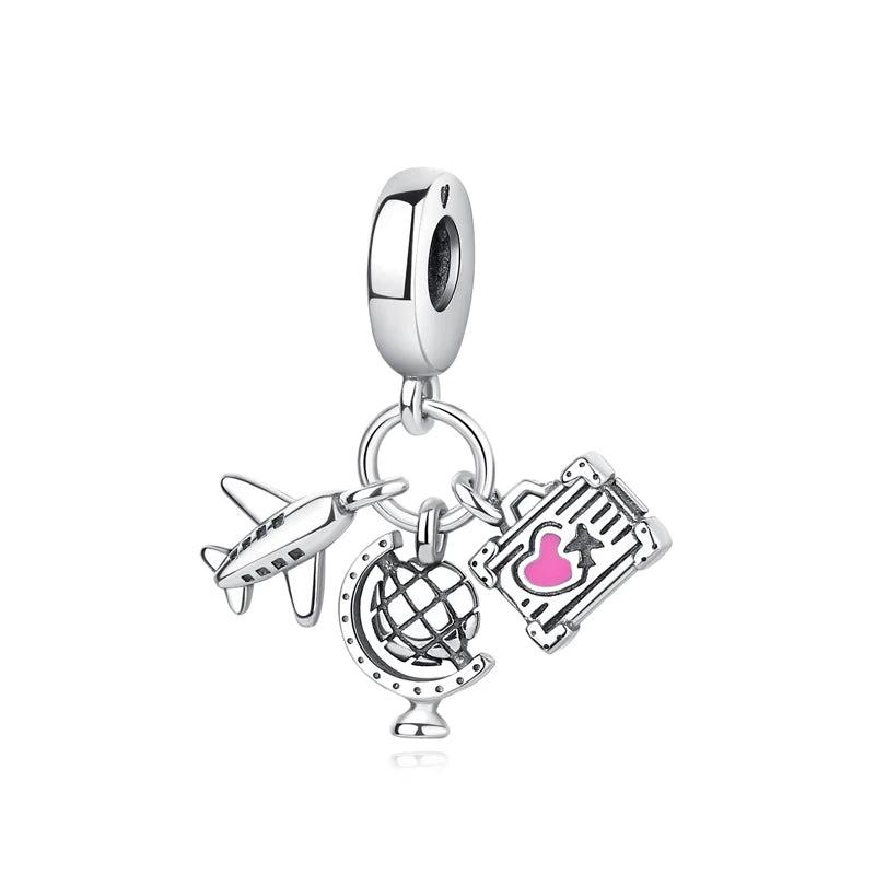 Original 925 Sterling Silver Charms Love Travel London Bus Suitcase Paris Beads Fit Brand Bracelets Necklaces Women DIY Jewelry