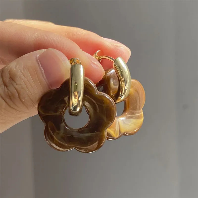Multicolor Transparent Acrylic Resin Marbling Flower Drop Earrings