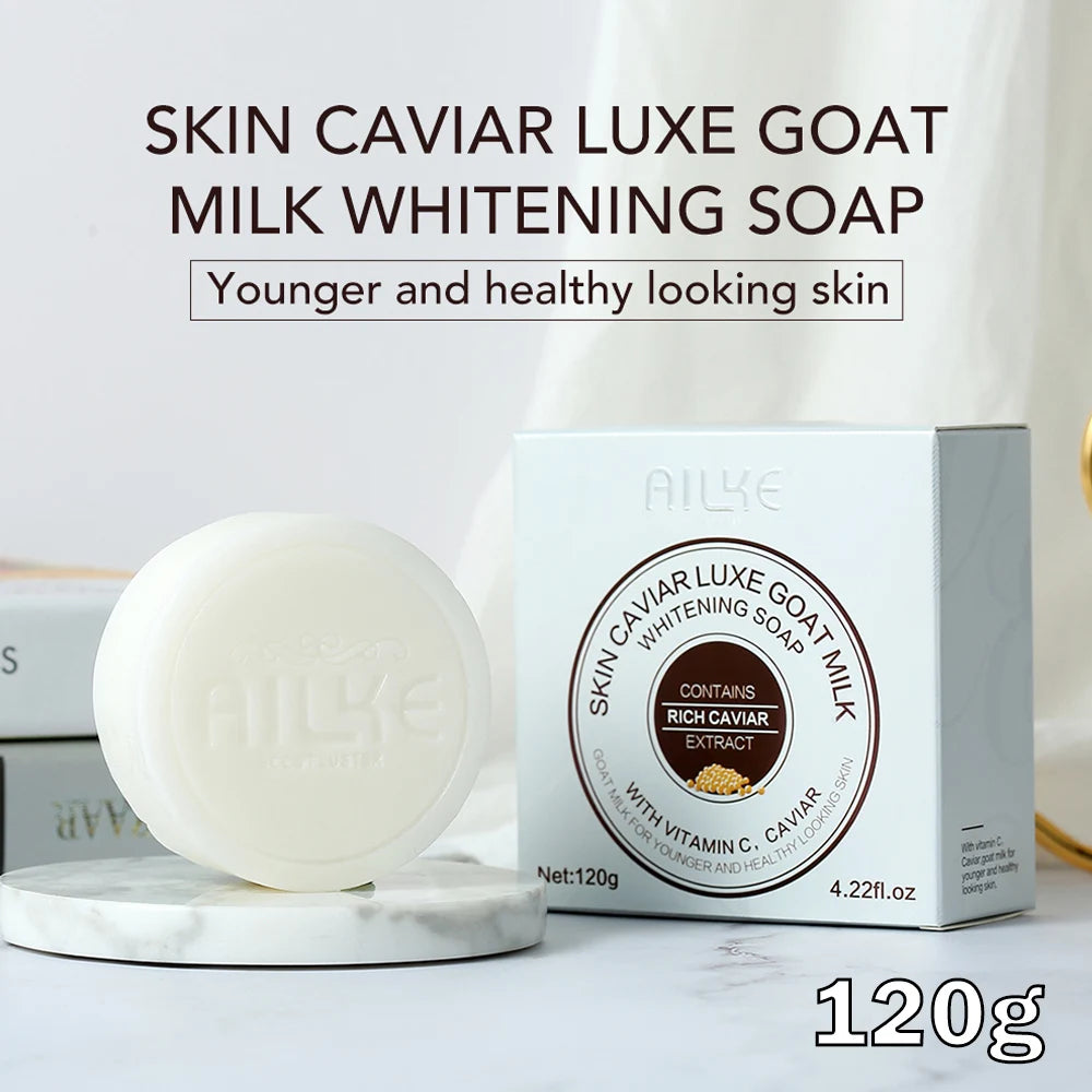 AILKE Goat Milk Whitening Soap, Moisturizing Face & Body Wash , With Caviar Extract, Smooth, Even Skin Tone, Gift for Her