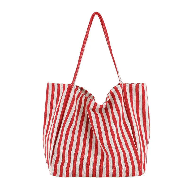 Striped Design Shoulder Bag Large Capacity Canvas Tote Bag for Women Summer Beach Female Casual Travel Handbags