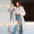 Women's fur coat Imitation fox fur coat black dot leopard print suit long length large size winter warm leather windbreaker
