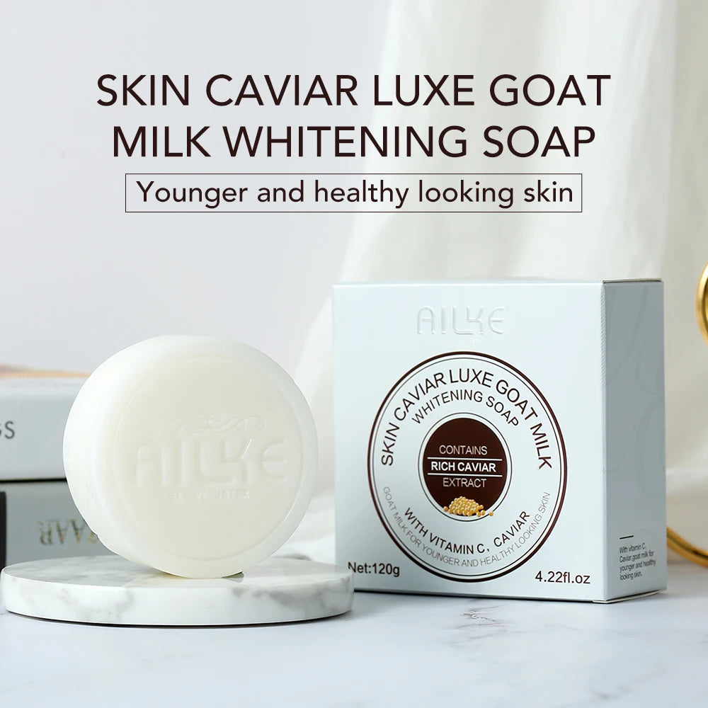 AILKE Goat Milk Whitening Soap, Moisturizing Face & Body Wash , With Caviar Extract, Smooth, Even Skin Tone, Gift for Her