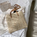 Square Hollow Straw Beach Bag Handmade Woven Shoulder Bag Raffia Rattan Shopping Travel Bag Bohemian Summer Vacation Casual Tote