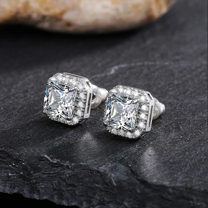 Huitan Rectangle/Square Green Cubic Zircon Stud Earrings Women Elegant Party Accessories Anniversary Gift Lady Timeless Earrings
