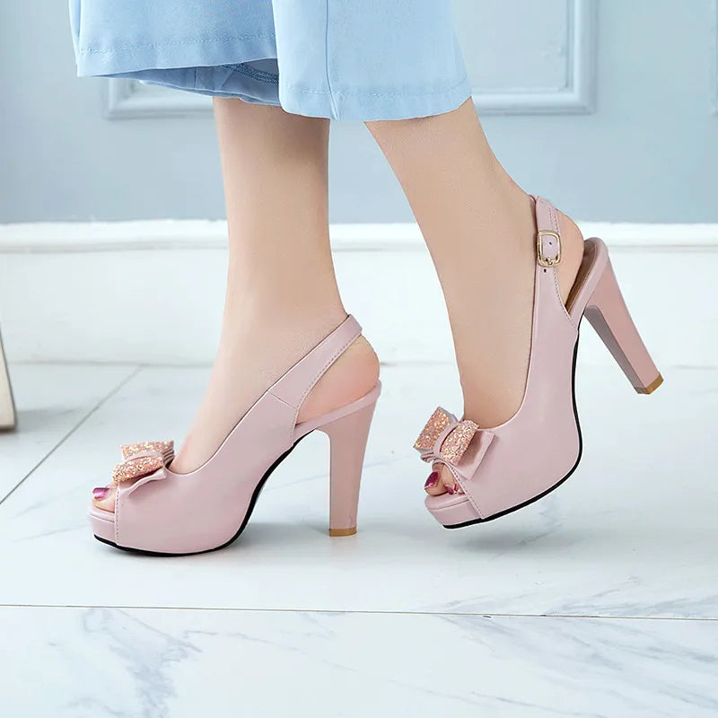 YMECHIC 2022 Summer Fashion Butterfly-knot Peep Toe Slingbacks Ladies White Bride Wedding Shoes Plus Size Party Womens Pumps